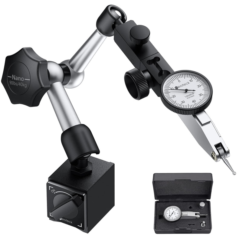 [Australia - AusPower] - Neoteck Lever Dial Indicator with Magnetic Stand Magnetic Base Measuring Probe 0-0.8 mm Accuracy 0.01 mm Central Clamping Dial Indicator Holders for Dial Gauge 