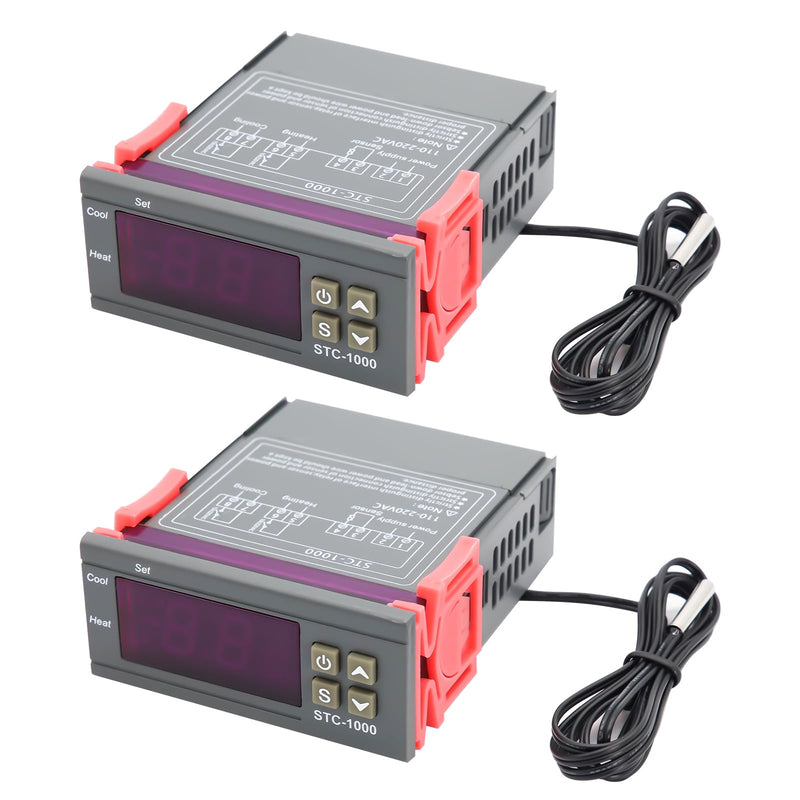 [Australia - AusPower] - AYWHP 2 PCS 110V-220V Thermostat Fahrenheit/Celsius Digital Temperature Controller Thermostat Heating/Cooling Mode Electronic Digital Display Microcomputer Temperature Controller (with Probe) 
