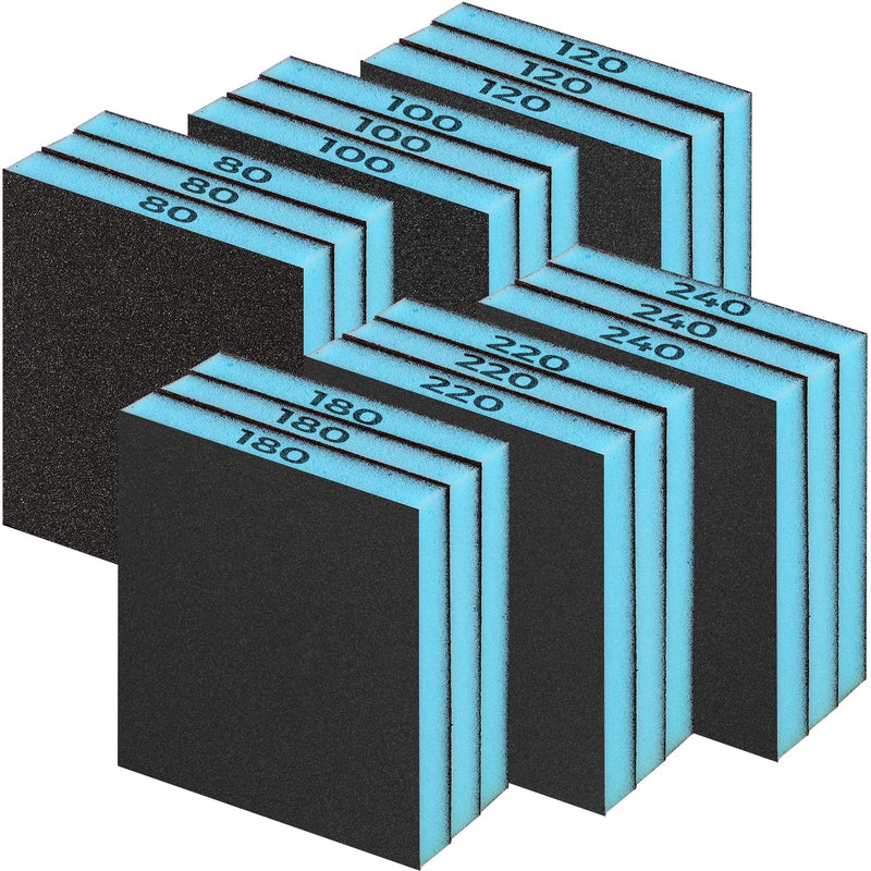 [Australia - AusPower] - Sruhrak Pack of 18 Soft Sanding Sponge, 80/100/120/180/220/240 Grit Soft Sanding Block, Wet and Dry Sanding Sponges, Washable and Reusable Sanding Pads, Three Pieces per Particle Size 18 Stück-MIX Körnung Blue 