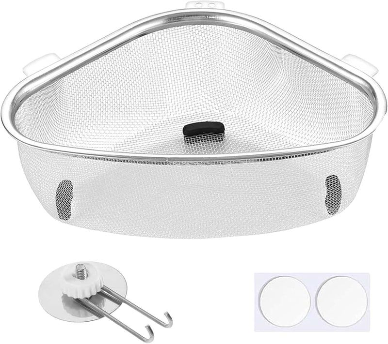 Triangle Strainer Basket Stainless Steel Multi-Functional Drain Basket, Large Thickened Drain Basket Sink, Kitchen Sink Strainer, Filter Tray Drain Hanging Drain Basket Strainer Kitchen Storage Shelf