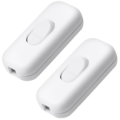 Pack of 2 cord switches, 2-pin, lamp switch | Intermediate switch, cable switch, lamp switch, 6A 250V, for 2-3 wire leads, for lamps, small appliances (White)