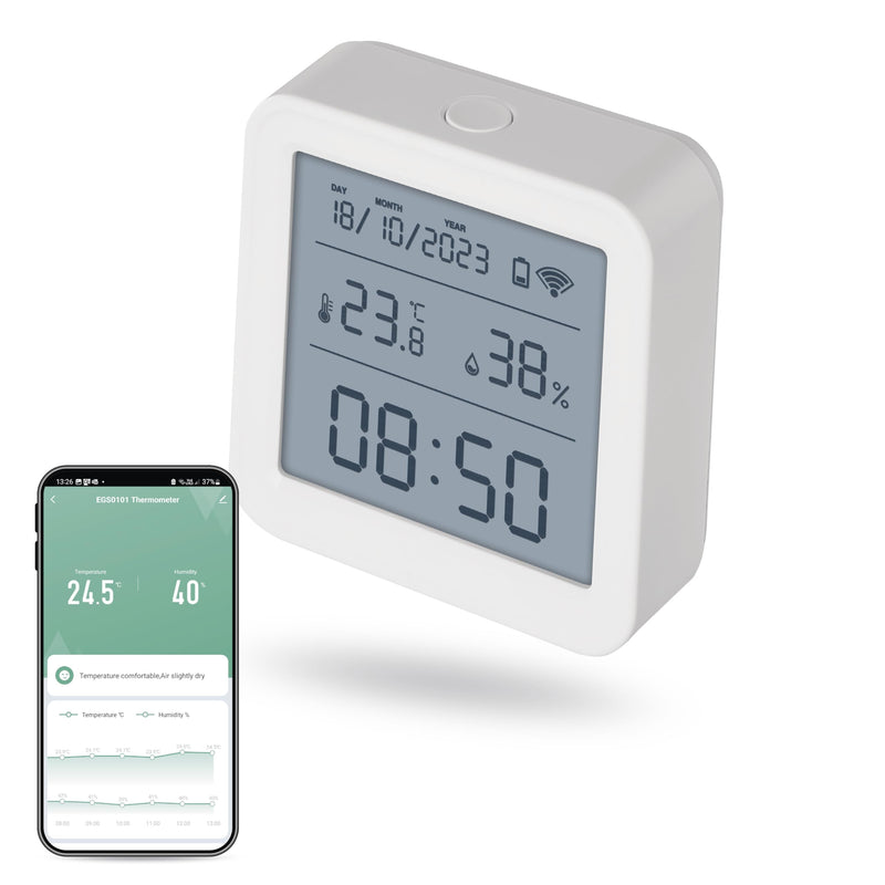 [Australia - AusPower] - EMOS GoSmart - Smart Home Thermometer with App - Zigbee - Indoor Temperature Range -10 °C to +60 °C - LED Display - WiFi Clock - Switchable - Includes Battery - Google Home, Alexa Compatible - White With display 