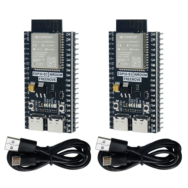 Freenove ESP32 ESP32-S3 Development Board Kit (8MB Flash) (2 Packs) | Dual-Core 32-bit 240MHz Microcontroller, USB OTG WiFi+BT, Python C Code, Sample Projects Tutorial 8MB Flash 2 Pack