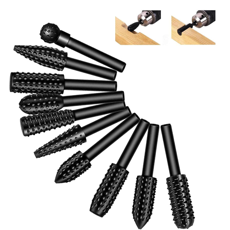 [Australia - AusPower] - Pack of 10 Wood Cutters for Drill, Wood Rasp Rasp Set, Files, Wood Drill Bit Set, Drill Shank Tool, Wood Carving Ball Cutter, Wood Cutter, Tenon Mill, Cone Cutter 