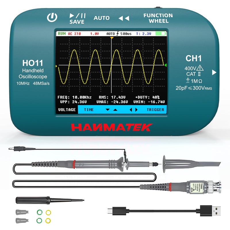 [Australia - AusPower] - HANMATEK HO11 Handheld Digital Oscilloscope - 10MHz Bandwidth, 48MSa/s High Precision Sampling, 2.8 Inch TFT Display, USB Rechargeable, Advanced Trigger System, Portable for Field Work HO11 10MHz 