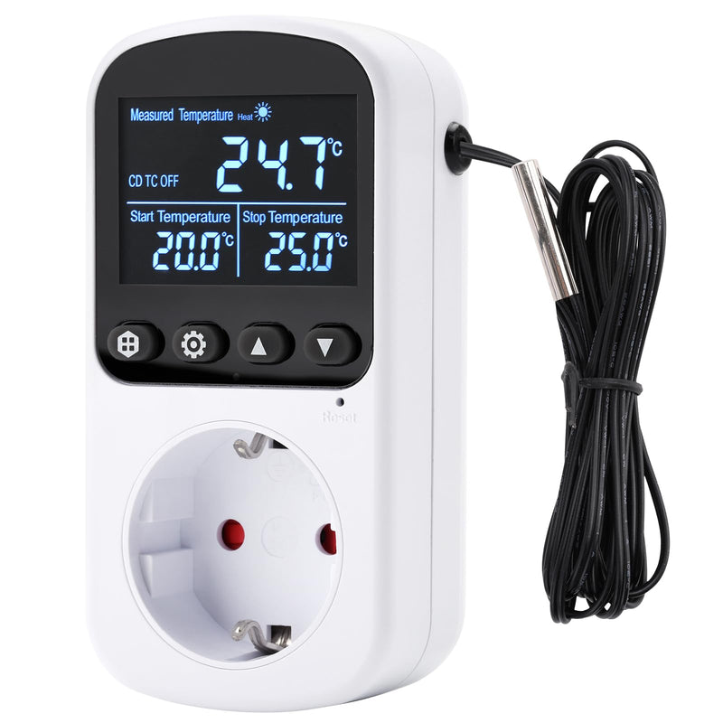 [Australia - AusPower] - Aideepen Digital Thermostat Socket, Countdown Temperature Controller 230 V 16 A with Sensor for Aquaculture Greenhouses Terrarium Heating Cooling With countdown function 