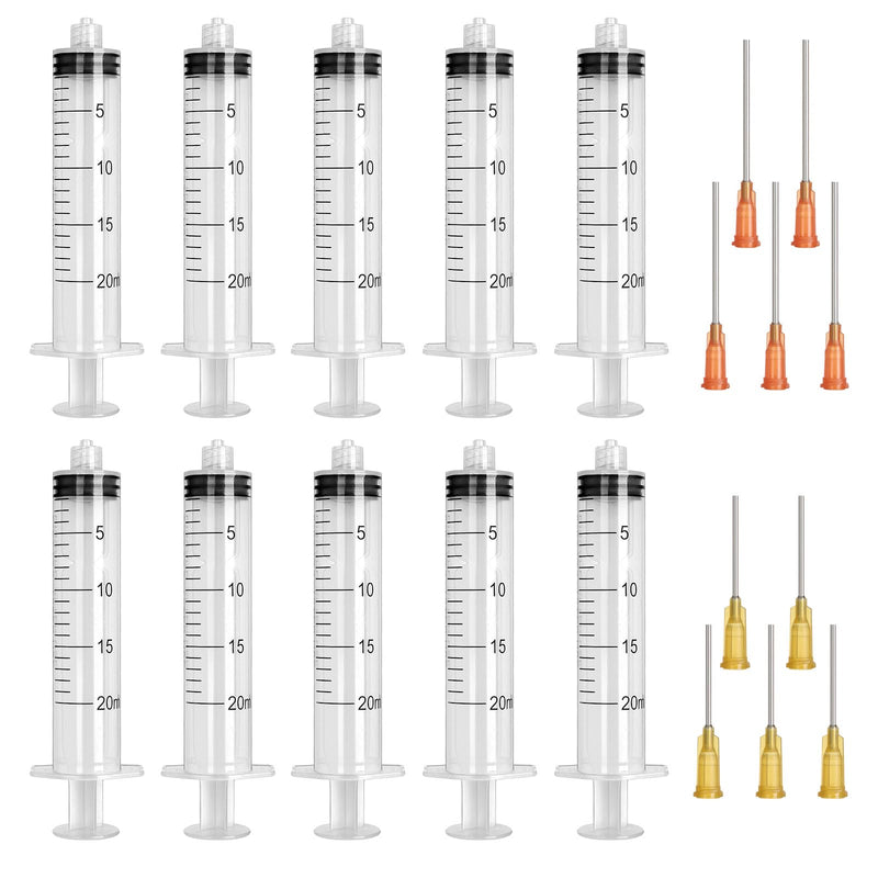 [Australia - AusPower] - Pack of 10 Syringes 20 ml, Syringe with Blunt Needle, Plastic Syringe, Dosing Syringe, Colostrum Syringe, Injection Syringe, for Laboratory, Industrial, Liquid Measurement, DIY Craft Refill Glue 