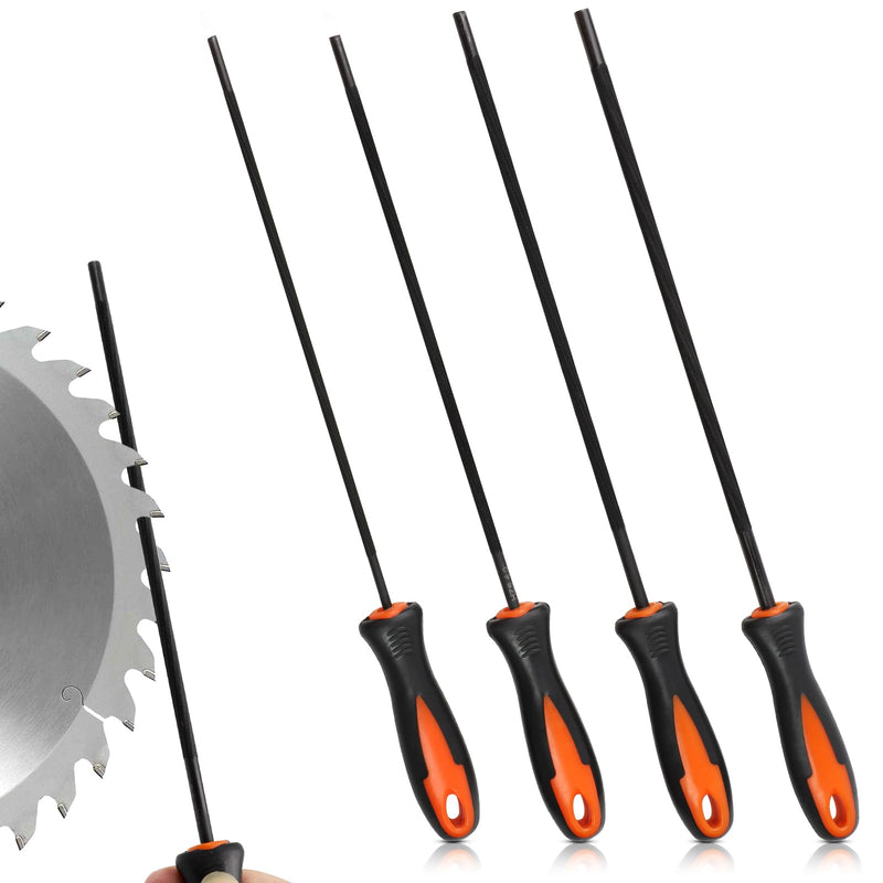 [Australia - AusPower] - Set of 4 Chainsaw Sharpening Round File Chainsaw 4 Sizes from 3.2/4.0/4.8/5.5 mm, File Set with Handle in Black and Orange, Horse File Chainsaw Made of Carbon Steel 
