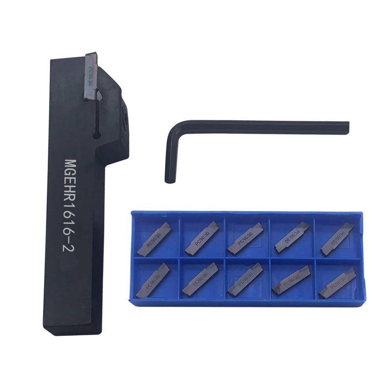 [Australia - AusPower] - Hunricho MGEHR1616-2 13-Piece Lathe Punching Tool Holder with 11-Piece MGMN200-G Carbide Indexable Inserts (MGEHR1616-2+MGMN200) MGEHR1616-2+MGMN200 