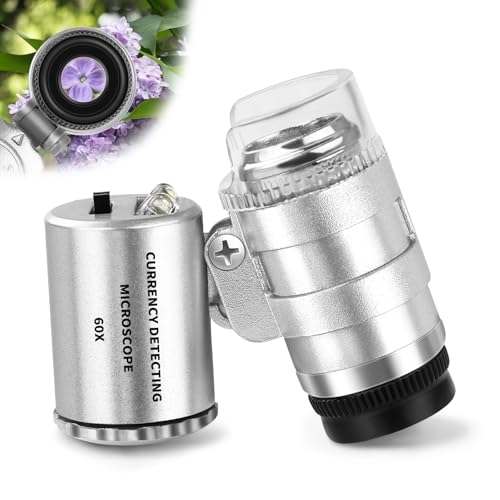 Jeweler's Magnifying Glass 60X with Light Mini Microscope, Pocket Microscope Gemstone Magnifier | Magnifying glass with LED/UV for close work, jewelry, coins, stamps, light trichome magnifying glass, mobile phone microscope