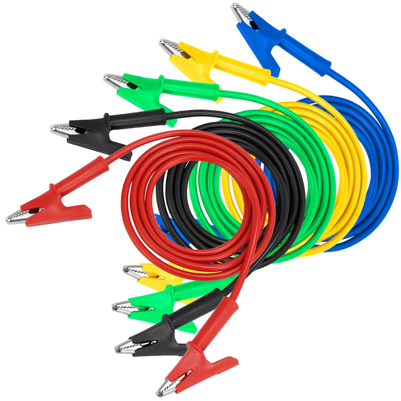 [Australia - AusPower] - QWORK® 5 Pieces Crocodile Clip Test Leads, Multimeter Test Leads, 1m, 1000V 15A for Circuits and Diagnostic Tests, 5 Colours 