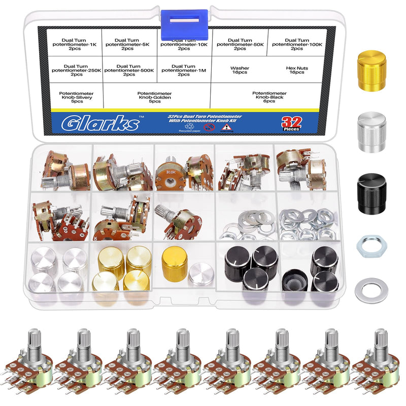 [Australia - AusPower] - Glarks 50pcs WH148 Dual Linear Rotary Taper Potentiometer Kit, 1K 5K 10K 50K 100K 250K 500K 1MK OHM 6 Pins Split Shaft Rotary Linear, Volume Control Potentiometer with Knob 