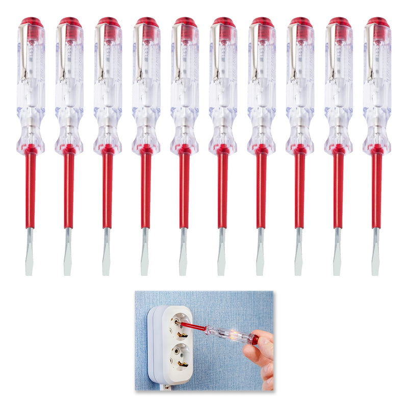 [Australia - AusPower] - 10 Pieces Phase Tester Screwdriver, 100V-500V Voltage Tester Screwdriver, Current Tester, Chamfer Tester, Robust Electrician Screwdriver with Pocket Clip, 135 mm Length, for Household, Construction 