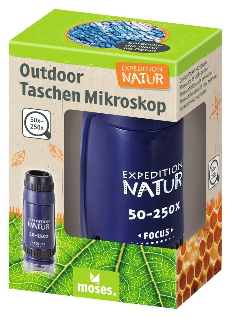 [Australia - AusPower] - moses. Expedition Natur Outdoor Pocket Microscope - Portable Microscope for Children with 50-250x Magnification, LED Light, Compact and Lightweight, Perfect for Outdoor Discoveries 