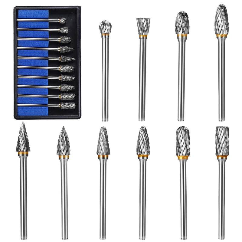 [Australia - AusPower] - HSEAMALL Carbide Burr with Double Cut Milling Cutter Set, Tungsten Carbide Rotary Cutter Metal Cutter 3 mm Shank Wood Cutter 10 PCS--3mm Schaft silver 