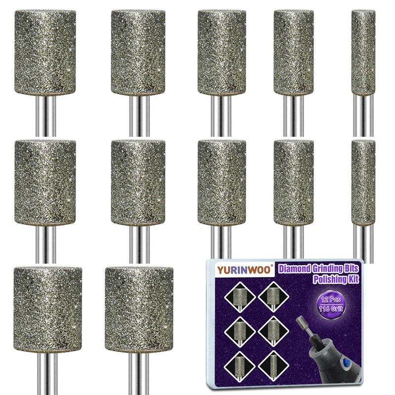 Pack of 12 diamond burrs, diamond grinding points, grain 116, stone milling cutter, diamond cutter with 3 mm shaft, fit for stone, glass, ceramic carving, grinding, polishing, engraving grain 116