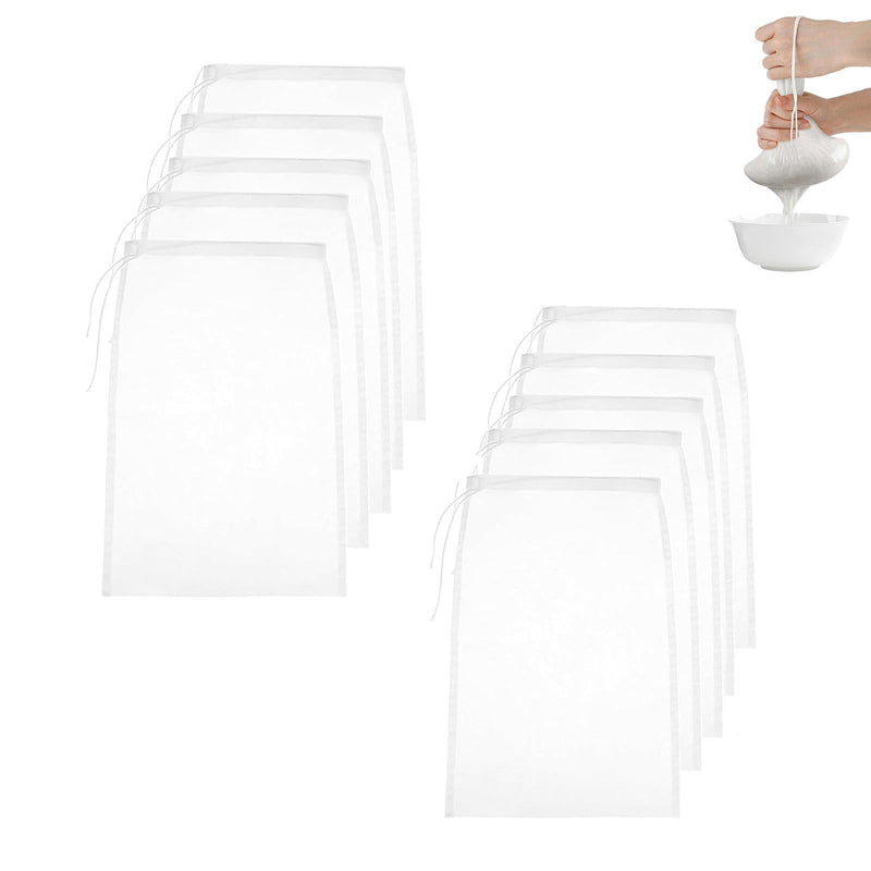 [Australia - AusPower] - DEANKEJI White Press Bag for Fruit Press, Pack of 10 Nylon Filter Bags, with Drawstring, Nut Milk Bag, Washable, for Filtering Soy Milk, Milk, Juice, Vegetables 