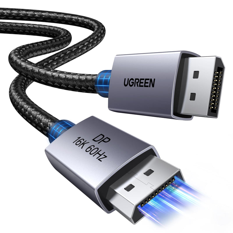 UGREEN 16K Displayport Cable 2.1 16K 10K 60Hz 8K 120Hz 4K 240Hz 165Hz (2M) | DP cable 80Gbps with HDR, FreeSync, G-Sync, DSC 1.2a, HDCP 2.2, anti-interference and durability for PC, HDTV, gaming monitor 2 m 16K 60Hz