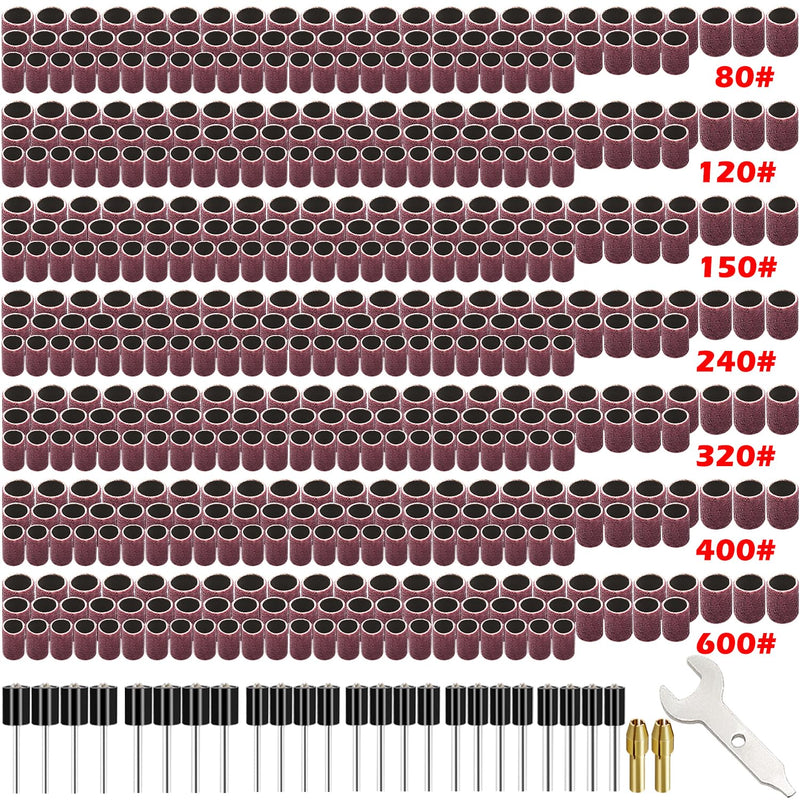 [Australia - AusPower] - mxuteuk 531 Pieces Sanding Drum Set 504 Pieces 80/120/150/240/320/400/600 Grit Drum Sanding Sleeves and 24 Pieces Drum Mandrels 2 Pieces Self-Clamping Drill Chuck and Combination Wrench 531 Stück 