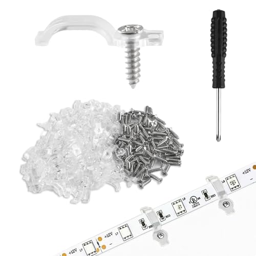 Pack of 100 LED Strip Mounting Brackets | Transparente Lichtstreifen-Clips,Led Befestigungsclips,LEDStreifen Clips für 10mmLichterkette LedStrip Zubehör HalterungClips 10MM