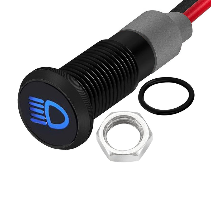 [Australia - AusPower] - RUNCCI-YUN 12 V/24 V Round Metal Waterproof Signal Light LED Indicator Light, 8 mm Plate Mounting, DC LED Indicator Light, Dash Warning Light, Indicator Light with 26 AWG 150 mm (High Beam), Blue 