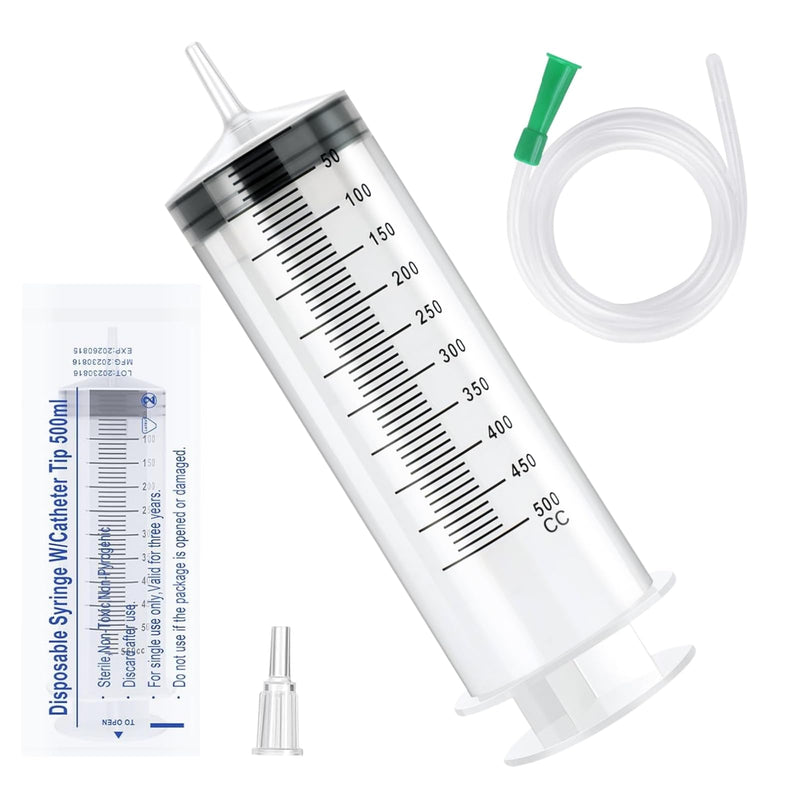 [Australia - AusPower] - 500 ml Large Syringe with Hose, Reusable Liquid Syringe for Pet Feeding, Plant Watering, Laboratory Measurement, Dispensing 500ML 