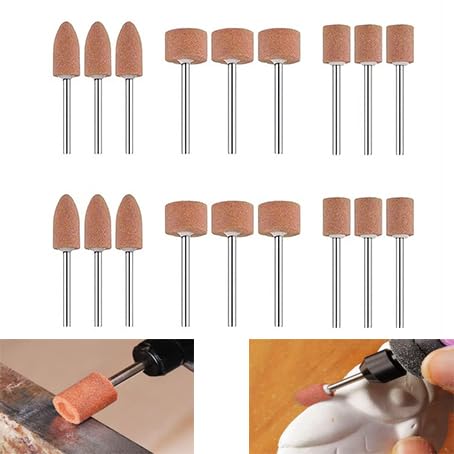 [Australia - AusPower] - 18pcs Corundum Grinding Tip Set, Stone Grinding Polishing Head, Sanding Attachments for Dremel Rotary Tool Rotary Tool Accessories 1/8 Inch Shank for Grinding, Polishing, Deburring 