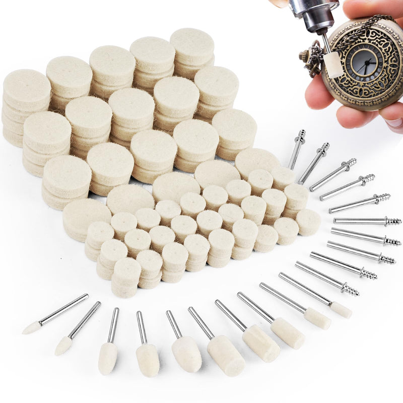 [Australia - AusPower] - Celepoir 120-Piece Wool Felt Polishing Disc Set, 4 Shape Polishing Disc, Wool Felt Mounted Mandrel Polishing Set with 1/8 Inch Polishing Attachment, Wool Felt Polishing Attachment for Watches 