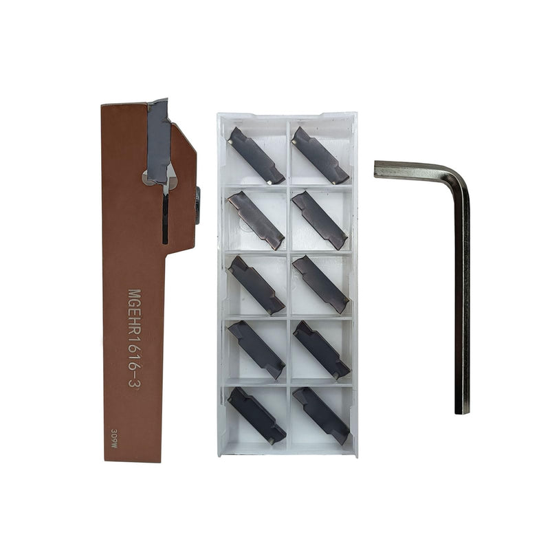 [Australia - AusPower] - Hunricho 1 Piece 5/8 Inch Shank MGEHR1616-3 High Quality Lathe Cutting Tool Holder with 10 Pieces MGMN300 Inserts for Punching for Steel (MGEHR1616-3+ MGMN300) MGEHR1616-3+ MGMN300 