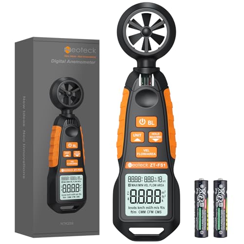 Neoteck Digital Anemometer Handheld with LCD Display Measuring Humidity, Temperature, Speed Meter Portable CFM Wind Gauge for Shooting, Boating, Kite Climbing, Mountaineering