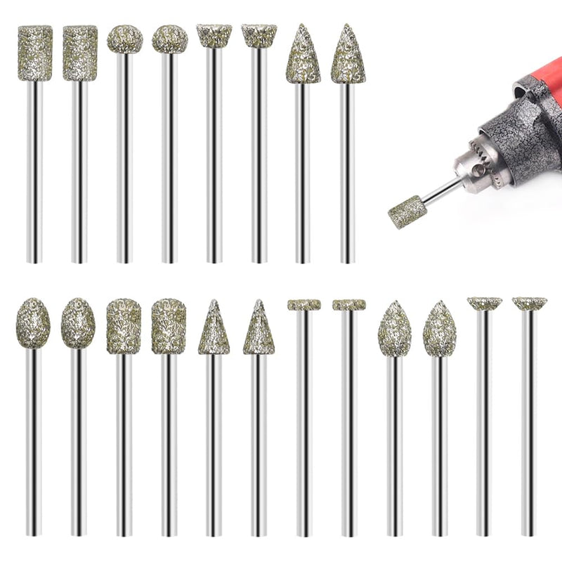 [Australia - AusPower] - Aoyswuz 20 Piece Diamond Grinding Point Set 1/8 Inch Shank Rotary Cutter Drill Milling Tool Set, Diamond Cutter Set for Grinding, Engraving 