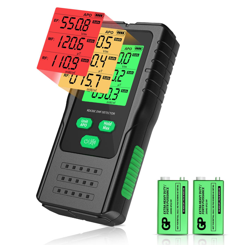 [Australia - AusPower] - EMF Meter 3-in-1, YOJOCK Portable Radiation Detector for EF, MF & RF Signals, Includes Additional Battery and German Instructions EMF Radiation Meter for Home, Office and Outdoor (Green) Green 