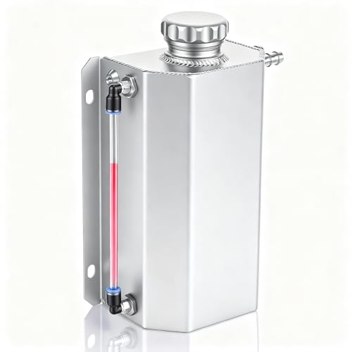 2L Aluminium Expansion Tank Coolant Overflow Tank - Universal Radiator Water Box, with Magnetic Drain Valve, Viewing Hose & High Temperature Resistant, Ideal for Vehicle Tuning 2L silver
