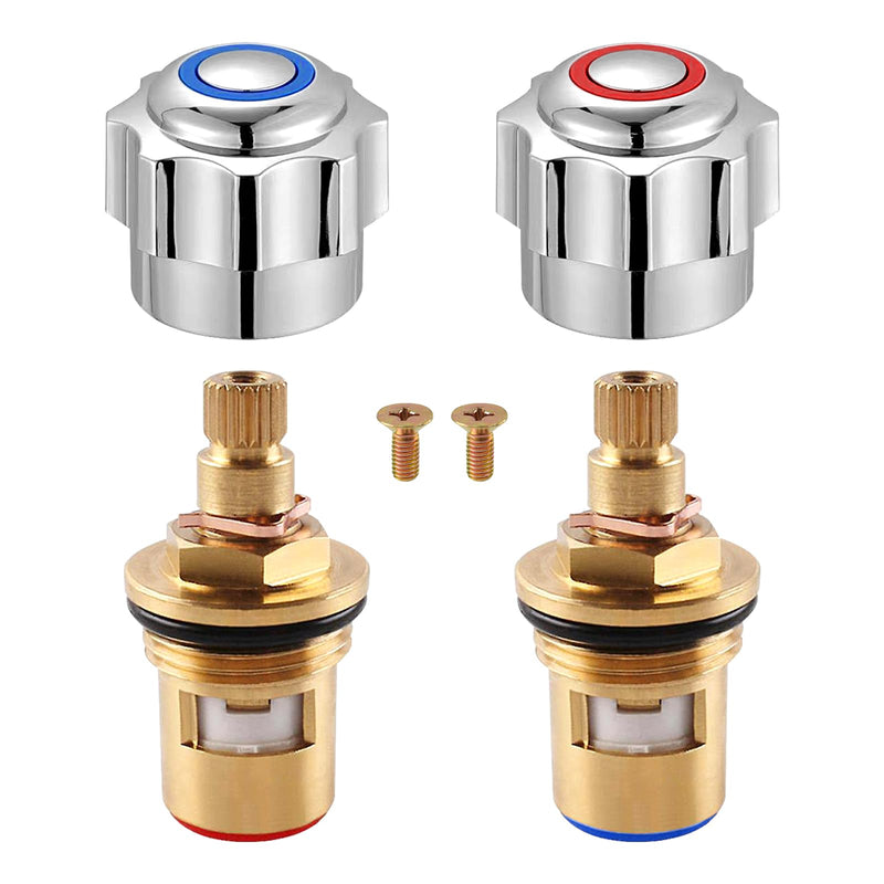 [Australia - AusPower] - Set of 2 Tap Cover Handle Chrome-Plated Replacement Tap Handle Knob, Hot & Cold Tap Top Head Cover with Ceramic Cartridge, Tap Handle Replacement Kit for Bathroom Kitchen Sink 