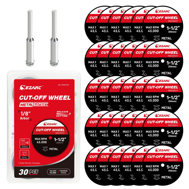 [Australia - AusPower] - EZARC 38 mm Cutting Disc Set - 32 Pieces, Cutting Disc for Rotary Tools, Precise Cuts, for Metal, Aluminium, Steel and More - Includes 2 Mandrels 