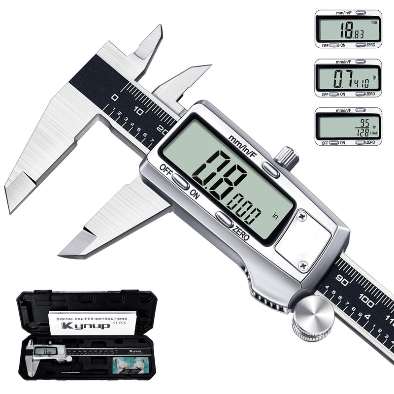 [Australia - AusPower] - Kynup Digital Caliper, 150mm Electronic Calipers Measuring Tool, Precision Digital Tool Vernier Micrometer Measuring Tools with Mm/Inch/Fraction Conversion Black 