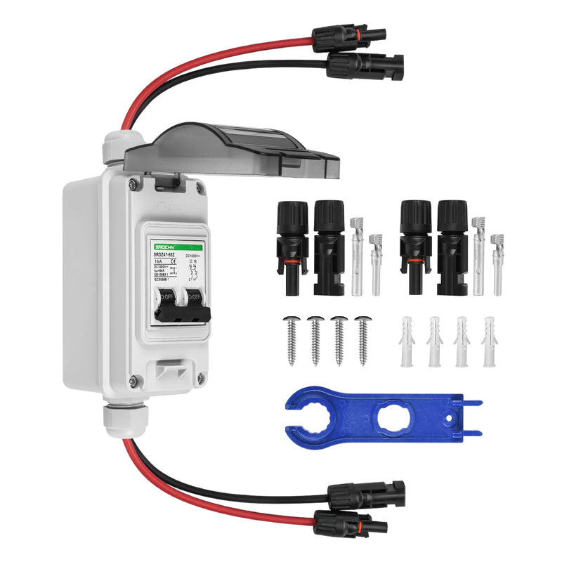 [Australia - AusPower] - TEOV DC Isolator Switch Solar PV, 2P 16A 1000V Solar Circuit Breaker with Cable IP65 Waterproof Isolator Switch for Solar PV System 16 A, with cable 