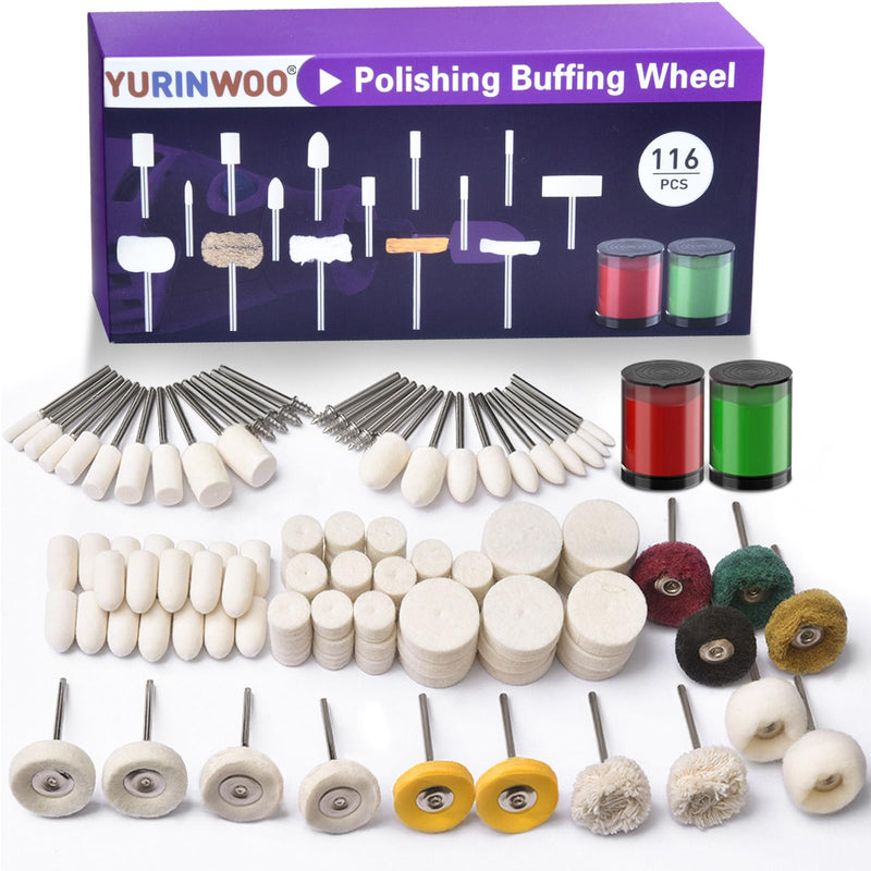 [Australia - AusPower] - Pack of 114 Wool Felt Polishing Wheels, Polishing Attachments, Silver, Wool Felt Mounted Mandrel Polishing Set with 2 Polishing Paste, 3 mm Shaft Polishing Accessories, Suitable for Grinding and 