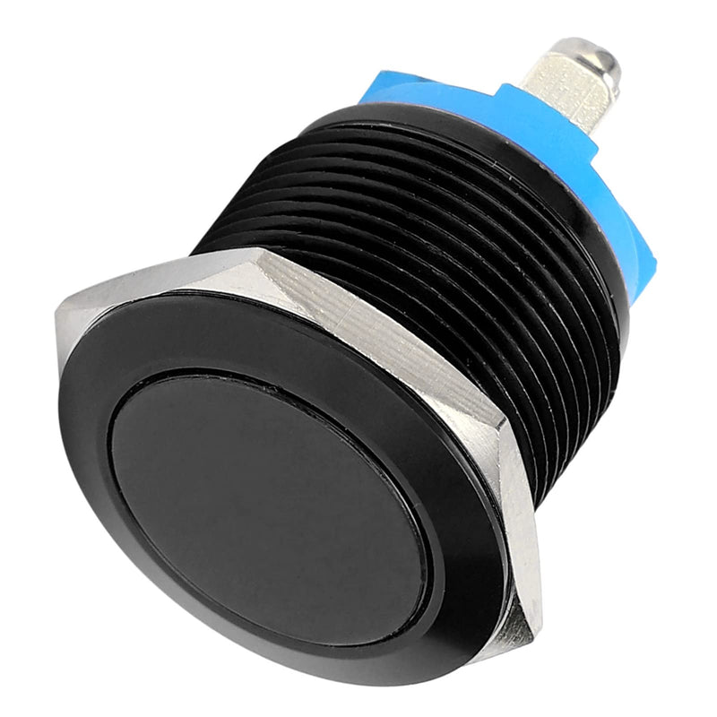 [Australia - AusPower] - Metal Push Button Switch, Metal Push Button Switch, Metal Push Button, Flat Head, Normally Open Button, Full Oxidation, Self-Resetting Jog Screw,, black 