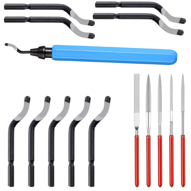 [Australia - AusPower] - Deburring Tool Light Blue, Metal Deburring Tool 3D Print, with 10 Replacement Blades and 5 Diamond Files, Hand Deburrer, for 3D Printer, Plastic, Aluminium 