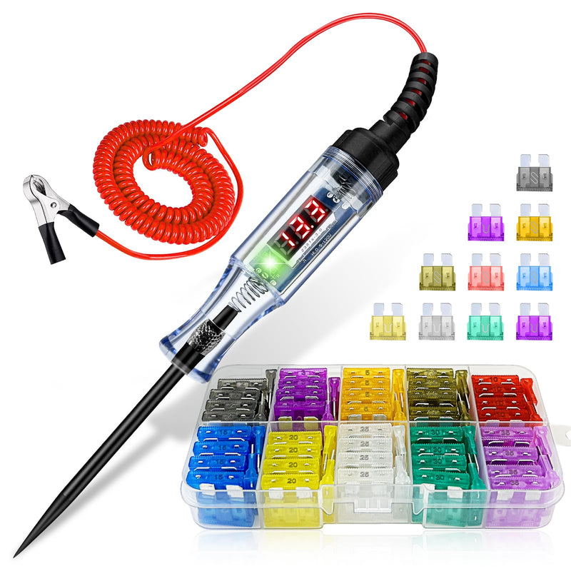 [Australia - AusPower] - ADNEWX Car Fuse Tester and Car Fuse Set, 2.5-32 V Car Test Lamp with LED Digital Display, Indicator Light for Circuits, Fuses Switches, 10 Types of Fuses 