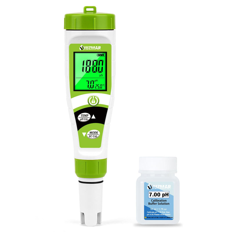 [Australia - AusPower] - UIUZMAR Pool pH Meter Water, pH EC Meter Grow, Digital pH EC PPM Temperature Tester with pH 7.0 Calibration Solution for Pool, Hot Tub, Hydroponics, Drinking Water, Aquarium, Beer Making pH EC meter with solution 