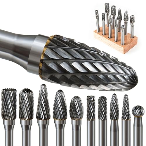 Carbide Milling Cutter Set, 10 Pieces Double Cut with 6mm Shank Rotary Cutter Bits Rasp Set for Wood, Steel, Metal, Polishing, Engraving and Drilling | Double Cut Rotary Cutter Bits Rasp Set for Wood, Steel, Metal, Polishing, Engraving and Drilling