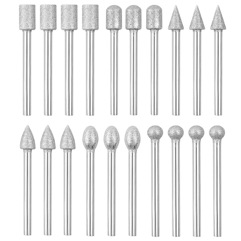 [Australia - AusPower] - Raheem Diamond Cutter Set of 20 Diamond Burr Grinding Pins Compatible with Dremel Rotary Tool Accessories with 1/8 Inch Shank for Stone Glass Ceramic Carving Grinding Polishing Engraving 
