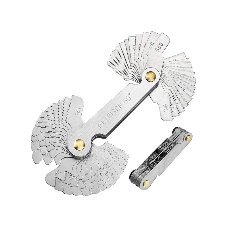 [Australia - AusPower] - 52-Piece Stainless Steel Thread Gauge Set, Metric 60° and Whitworth 55°, Fine Thread Measuring Tool for 24 Sheets 0.25-6.0 mm and 28 Sheets 4G-62G, Ideal for Precision Measurements, Robust Thread 