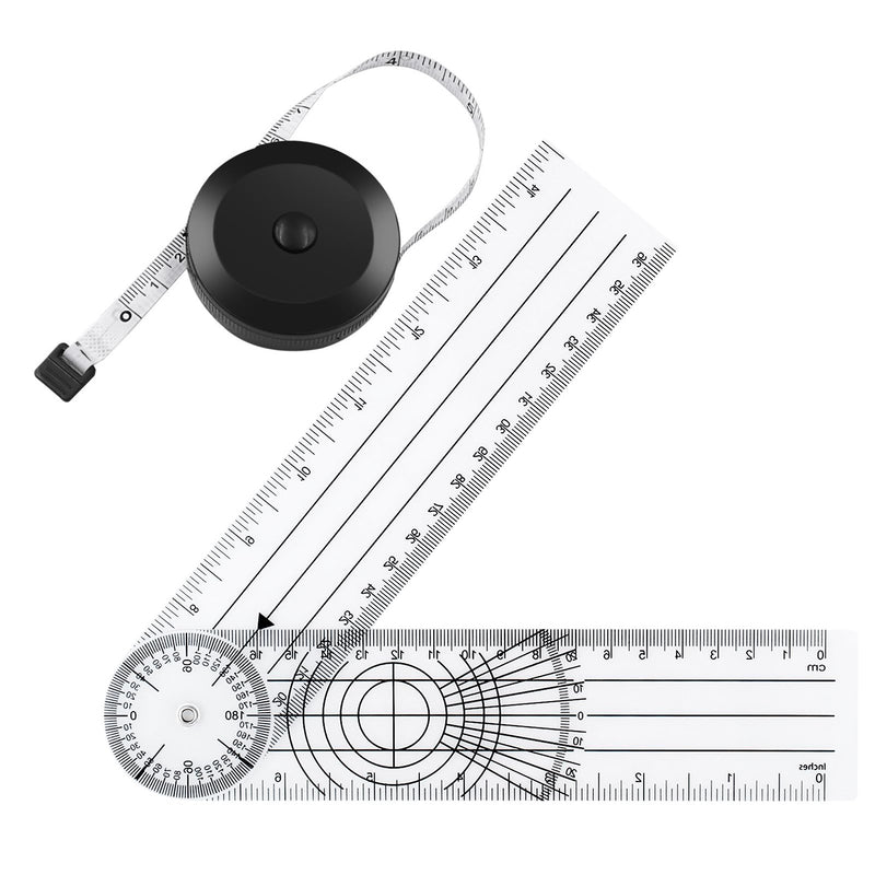 [Australia - AusPower] - PVC Goniometer Physiotherapy and Tape Measure for Body Measurements Small Tape Measure for Tailors 60 Inch 150 cm White Transparent 360° Rotation Protractor Physiotherapy Protractor Physiotherapy 