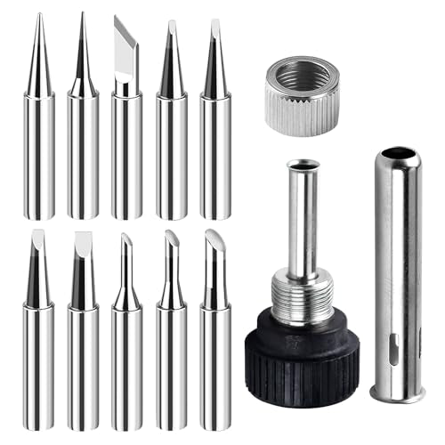 Pack of 10 Soldering Iron Tips, 900M-T, Replacement Soldering Tips for Soldering Stations, Soldering Iron, Soldering Tip Set, Soldering Iron Replacement Soldering Tips Set with Welding Sleeve, Lead-Free High-Quality Copper Soldering Tips
