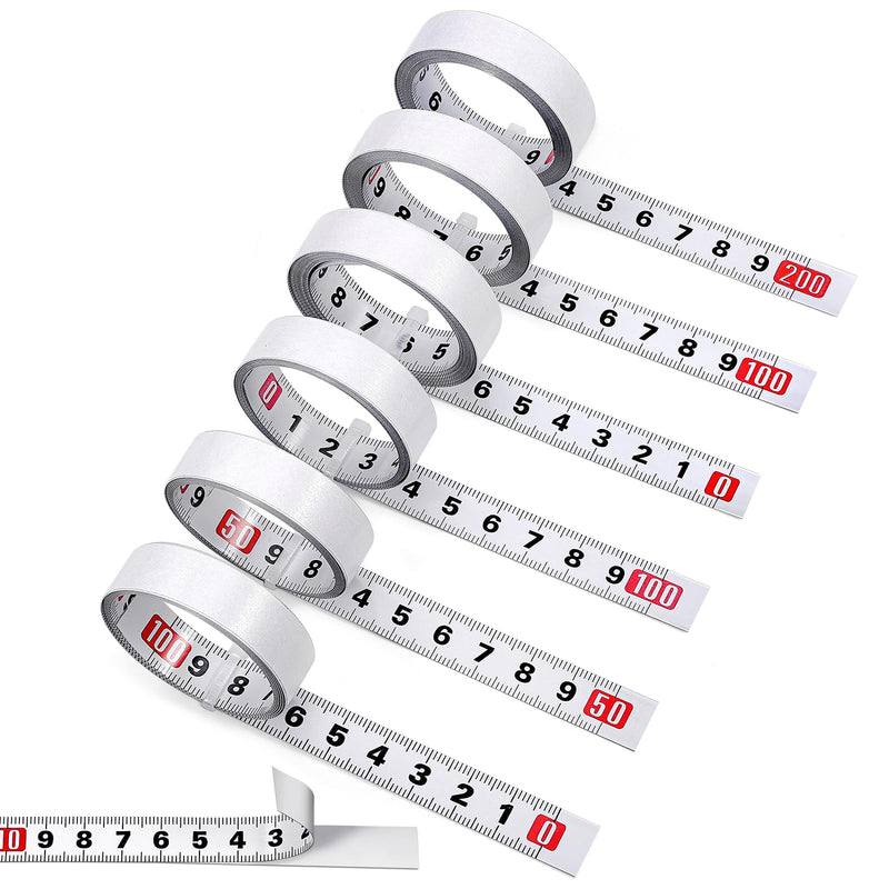 [Australia - AusPower] - Zeawavsl Self-Adhesive Tape Measure, Pack of 6, 1M/2M Scale Tape Measure, Metric Steel Ruler, White, Self-Adhesive, for Measuring Vertical Objects such as Workbenches (Forward, Backward, Centred) 