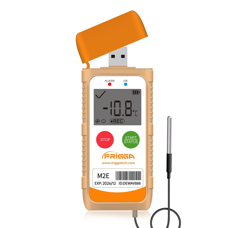 [Australia - AusPower] - Frigga M2E Multipurpose Temperature Data Logger with External Sensor USB Digital Temperature Pen 14400 Points High Accuracy PDF CSV Report 1 pack. 