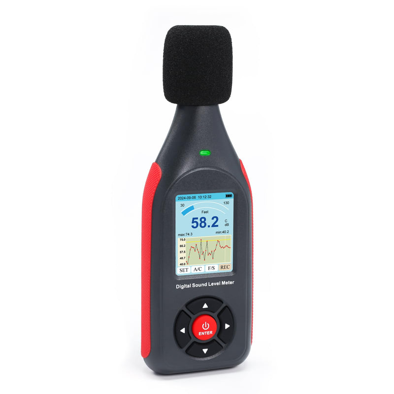 [Australia - AusPower] - Dezibel Meter Data Logger Sound Level Meter with 43,000 Records Visual Alarm, A/C Frequency and DC Output Digital Sound Level Meter for Home, Factory, Classroom etc Lcd Graphic Display 
